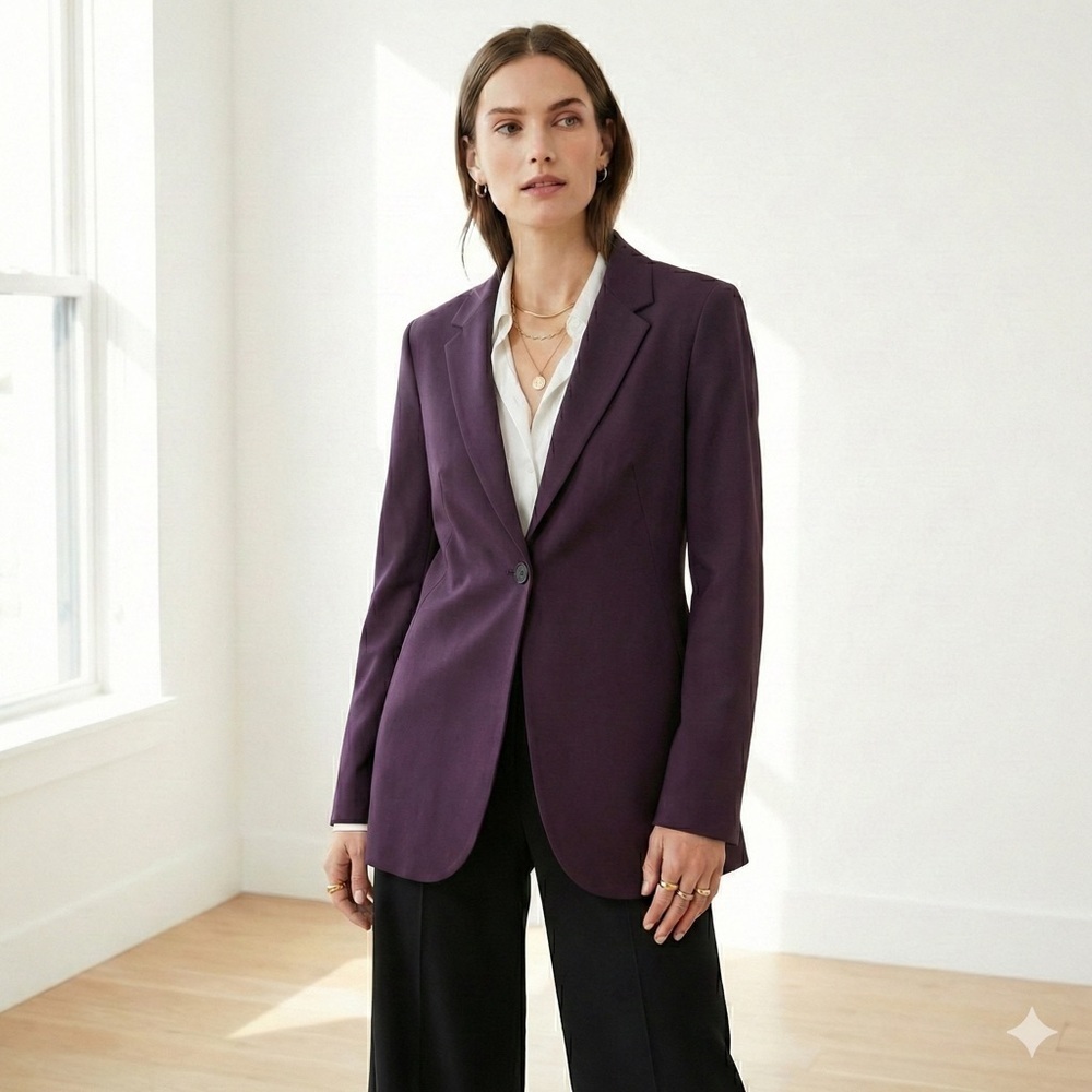 Theory burgundy long wool Dalingwood blazer jacket - size 4 (Small) - Picture 2 of 7